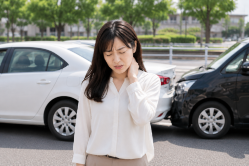 交通事故で首を痛めた女性の画像