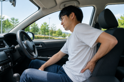 長距離運転で腰に痛みを感じる男性